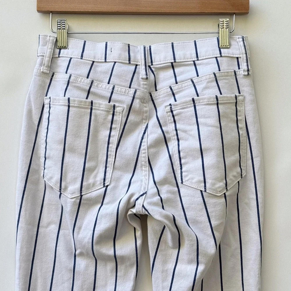 Banana Republic Pinstripe Skinny Jeans Womens 27 White Navy Nautical‎ Chic